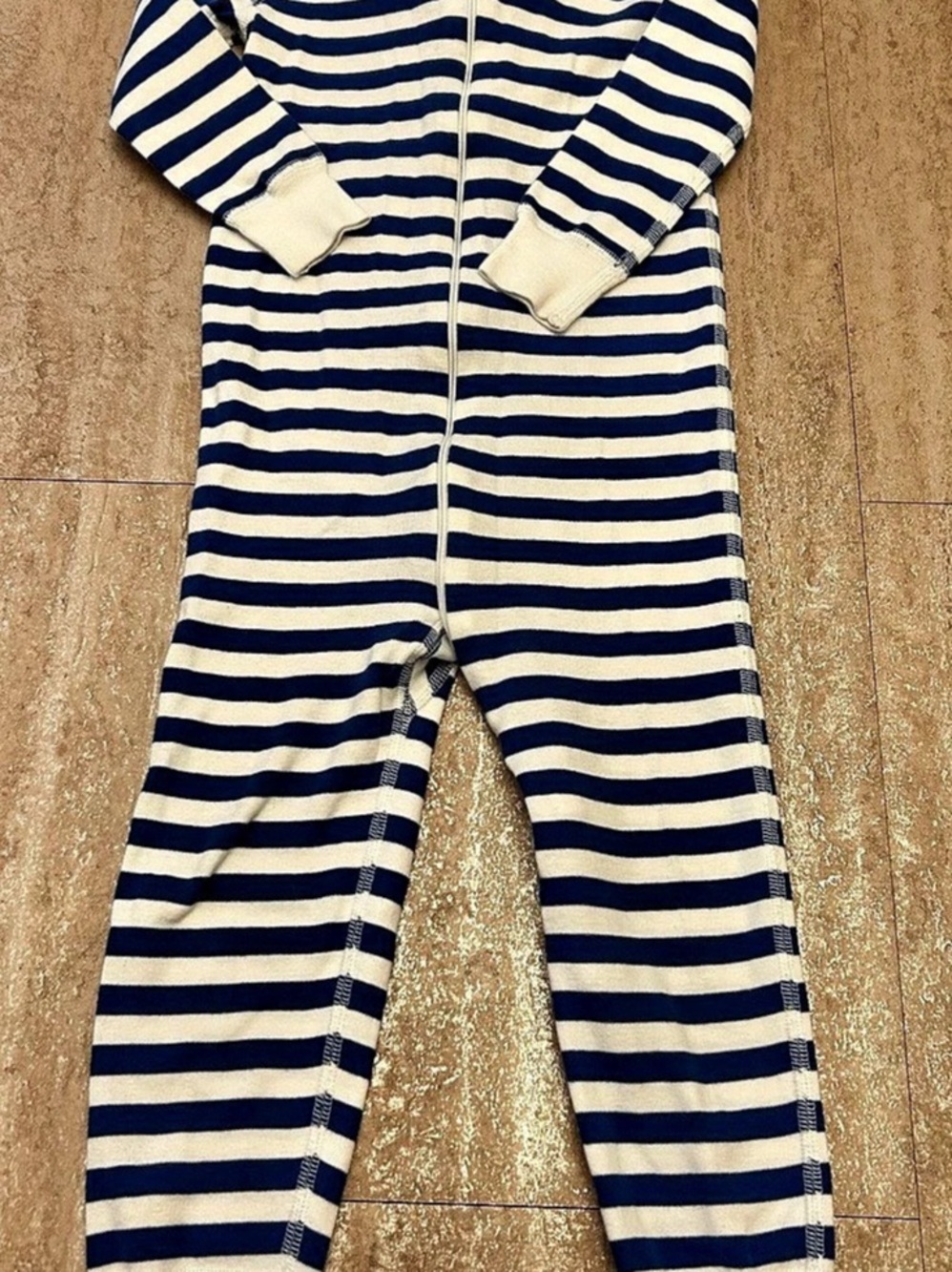 Hanna Andersson Blue/White Striped 3 90 Cm Long John Pajamas Organic Cotton